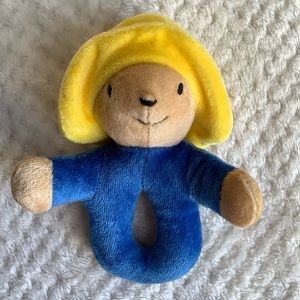 Paddington Bear Plush Rattle Stuffed Animal Toy Blue and Yellow